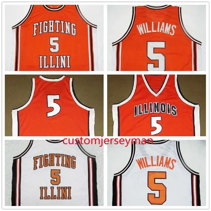 Nikivip College Fighting Illinois DERON #5 WILLIAMS Баскетбольные майки Возврат Мужские Ed Retro Джерси на заказ Размер S-5XL