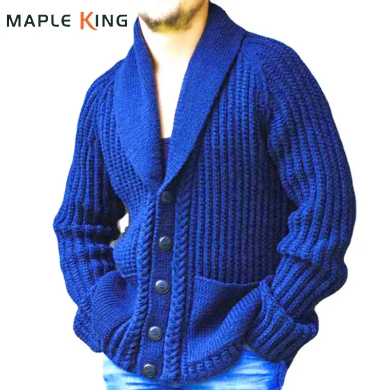 Мужские свитера Винтажные свитера Мужские роскошные кардиганы Masculino Inverno Элегантные синие теплые кардиганы Дизайнерские куртки Трикотажные пальто 3XL 231202