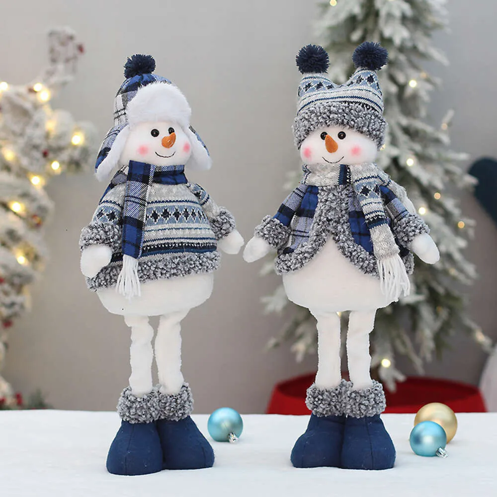 Nieuwe blauw strekkende sneeuwman Doll Lei Feng Hat Fabric Snowman Doll Window Decoratie