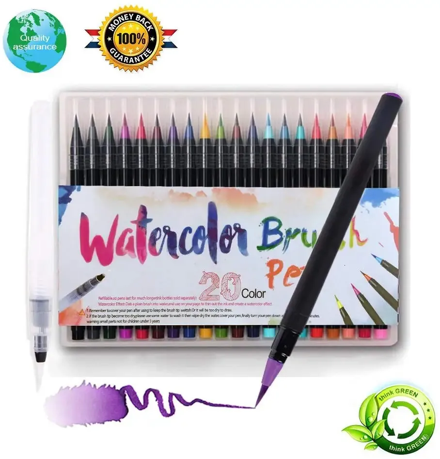 Watercolor Brush Pens 20PCS/set Colors Art Marker Watercolor Brush Pens for School Supplies Stationery Drawing Coloring Books Manga Calligraphy 231202