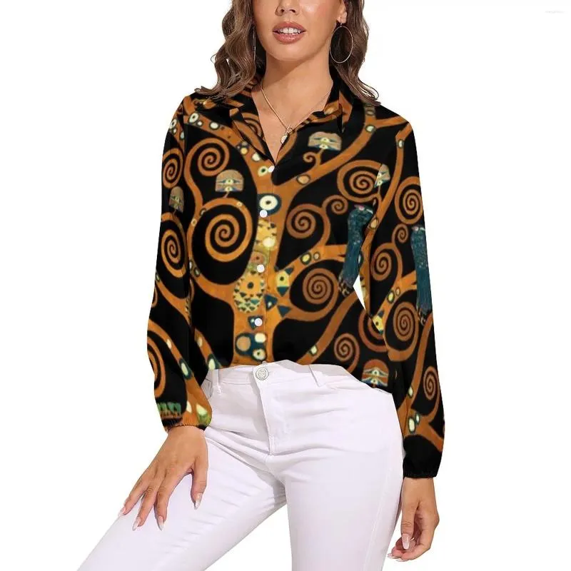 Damesblouses Gustav Klimt Printblouse De levensboom Modern design Dames Koreaans modeoverhemd Herfstoversized top met lange mouwen