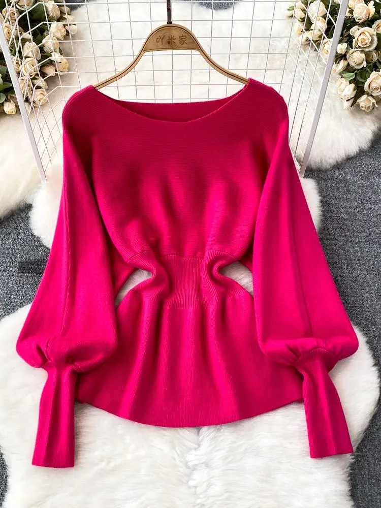 Women's Sweaters Women Autumn Sweater Korean Version Lantern Long Sleeved Round Neck Lotus Leaf Swing Foreign Style Short Knit Top D5040