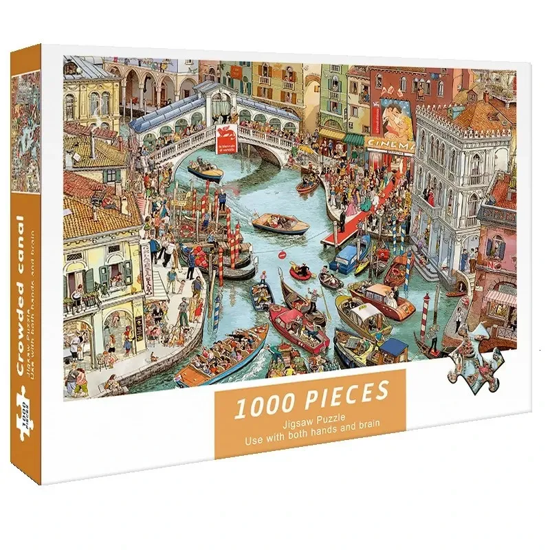 Puzzle 3D 75 x 50 cm Puzzle per adulti da 1000 pezzi Canale affollato Bellissimi dipinti di paesaggi Giocattoli per ridurre lo stress Regali di Natale 231202