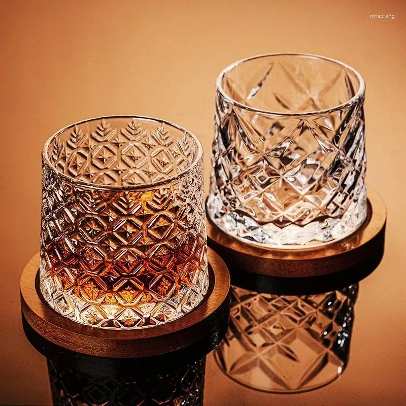 Bicchieri da vino Bicchiere da 280 ml con base in legno Rotante Whisky Vodka Cup Bar Party Whisky Birra Trasparente Brandy