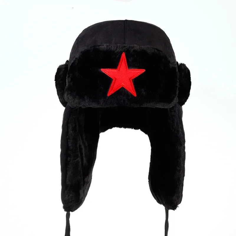 Traper Hats Men Pentagram Lei Feng Winter Hat Outdoor Ear Flaps Bomber Cap Proof Trapper Rosyan Hat 231201