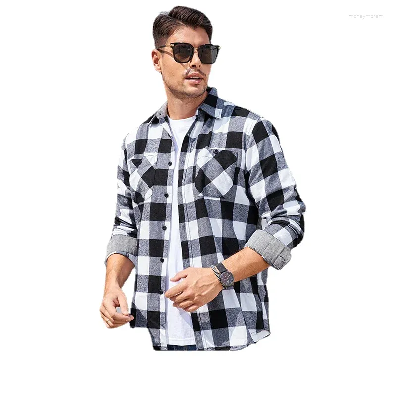 Мужские повседневные рубашки 2023, осенне-зимняя клетчатая рубашка с лицевой тканью, деловая рубашка с длинными рукавами в европейском стиле без железа