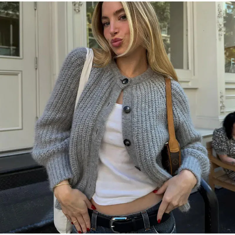 Pulls pour femmes Cardigan en tricot ample décontracté pour femmes Automne Hiver Pull à manches longues à simple boutonnage à col rond_voghion.com
