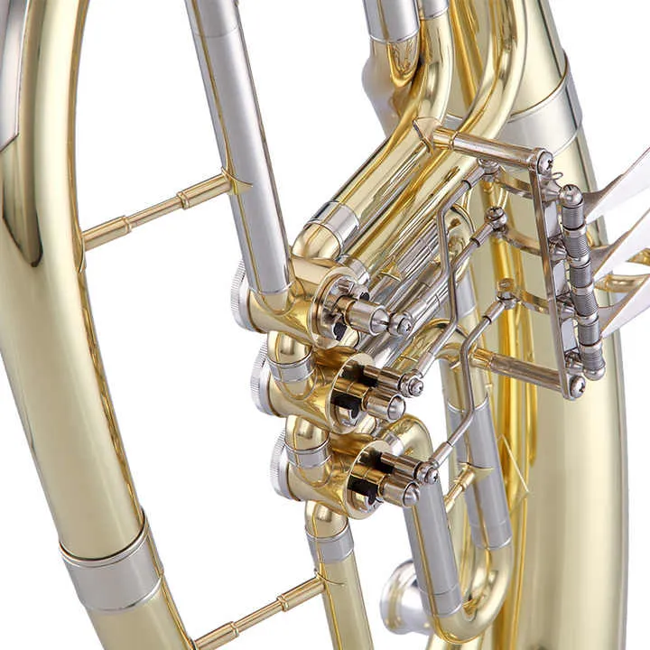 Instruments de musique de haut niveau Tuba en laiton de haute qualité avec 3 pistons à valve rotative laque dorée corne ténor