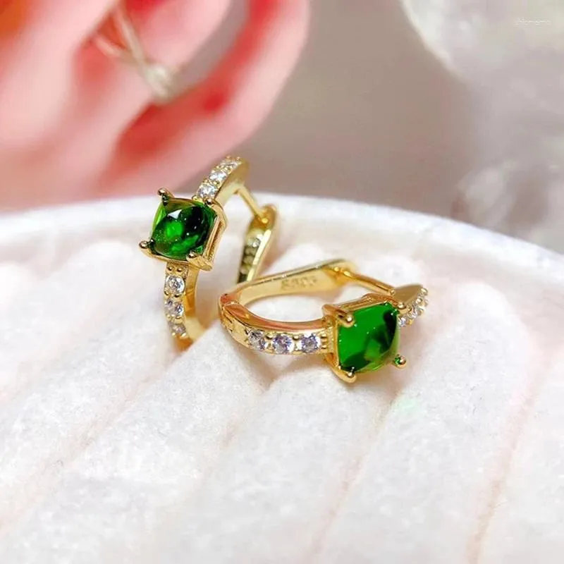 Stud Earrings Natural Diopside For Women Silver 925 Jewelry Luxury Gem Stones 18k Gold Plated Free Shiping Items