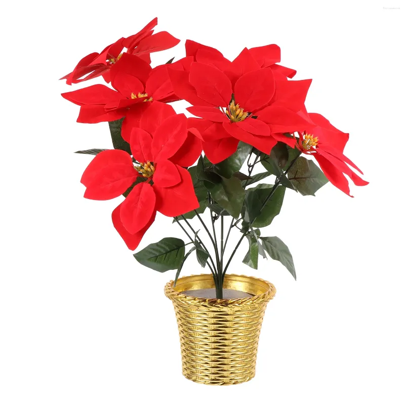 Flores decorativas Simulación Poinsettia Maceta Artificial Flor de Navidad Planta Decoración navideña Florero para el hogar Adorno Fiesta Evento Floral