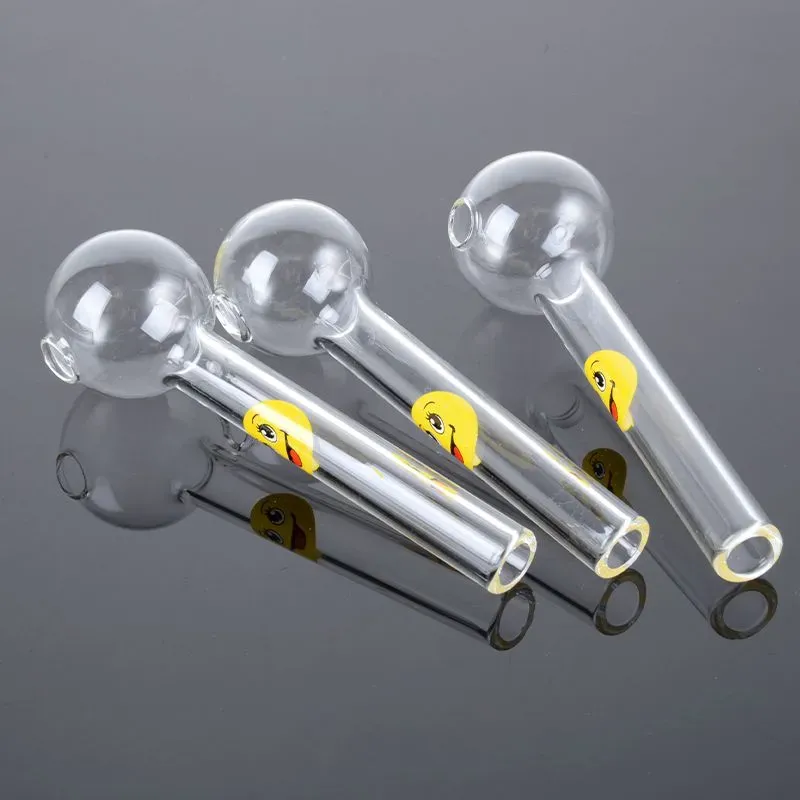 Unique Pyrex Glass Pipes Smile Logo Oil Burner Pipes Small Glass Hand Pipe With Straight Tube Smoking Pipes Oil Rig Accesorries