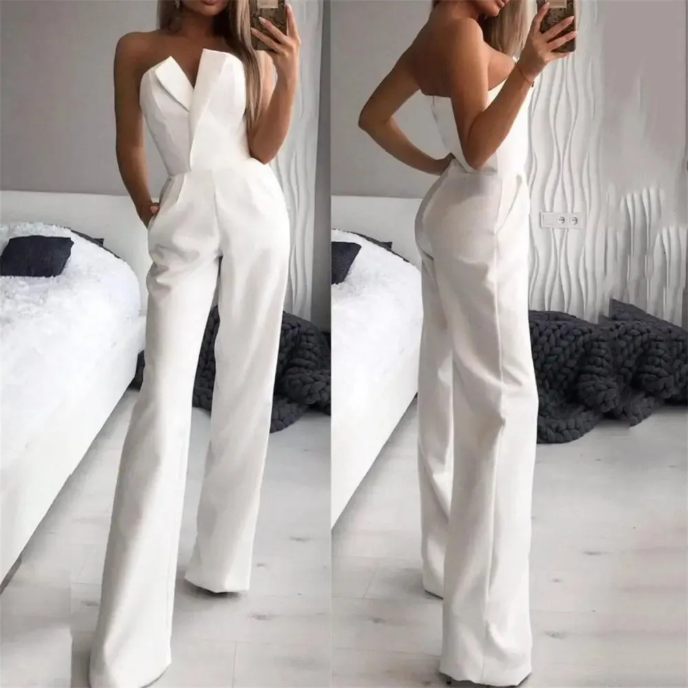 Women's Jumpsuits Rompers Fashion Office Straight Playsuit Overall Solid Color Summer Sleeveless High Waist Romper Ladies Tube Top Elegant Jumpsuit 231202