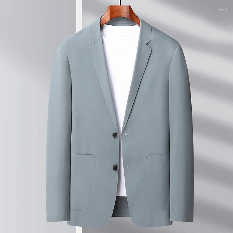 Men's Suits 2023 High-quality Fashion Handsome Seamless Suit Jacket Anti-wrinkle Free Ironing Solid Color Light Casual Trend Flame