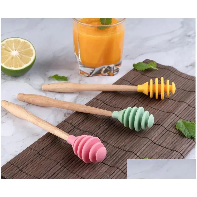 Outras ferramentas de cozinha Sile Tools Colher de mel Drizzle Stick Honeys Misturando Agitador Dip Spiral Server Kitchen Gadget Tool Sn4719 Drop Deliv Dhbxy