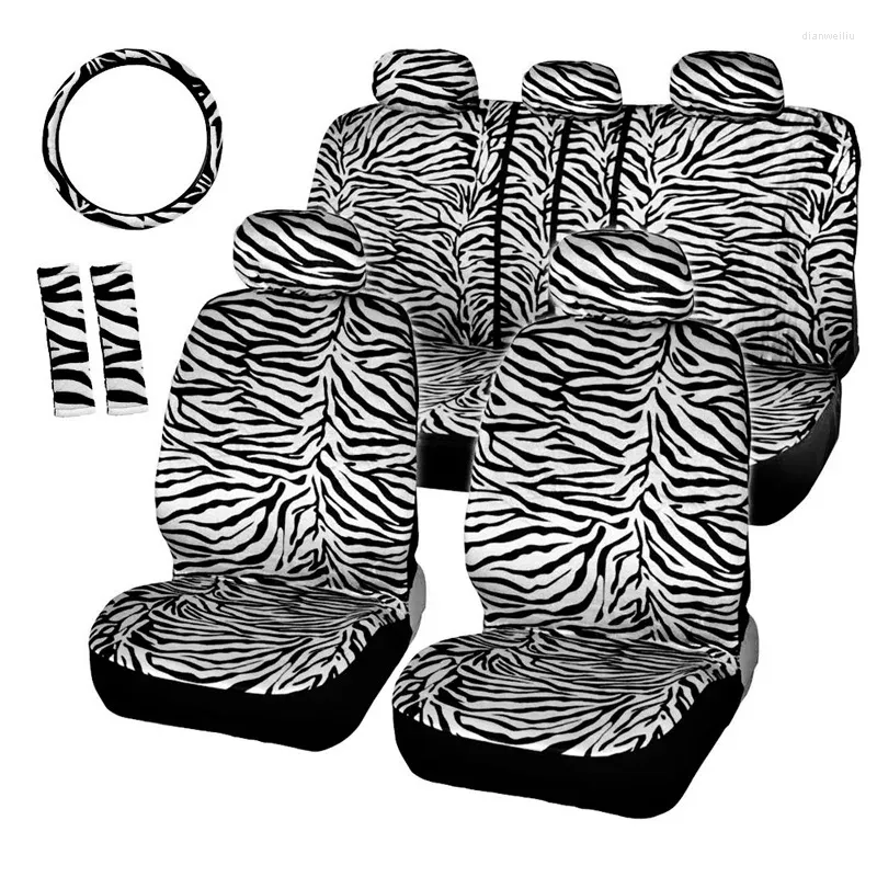 Capas de assento de carro 12 peças conjunto completo com almofadas de cinto 15 "capa de volante leopardo/zebra impressão universal ajuste estilo de carro