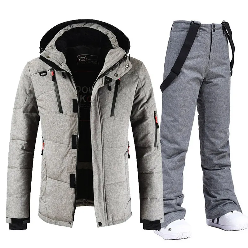 Costumes de ski Hommes Ski costume doudoune pantalon de neige tenues hiver chaud coupe-vent imperméable Sports de plein air Snowboard porter marque salopette 231202