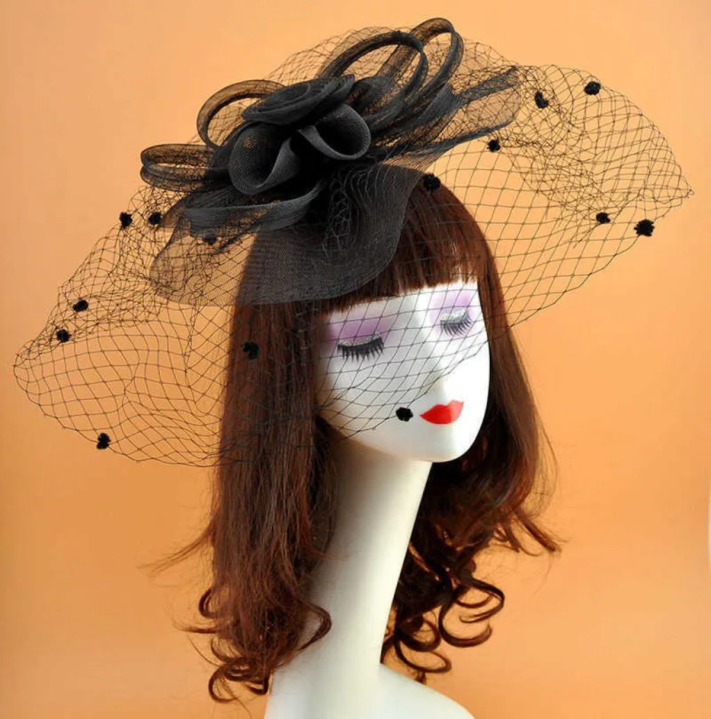 Mesh Floral Fascinator Retro Style Hair Jewelry Oversize Netted Dots Fascinator Hats5806584