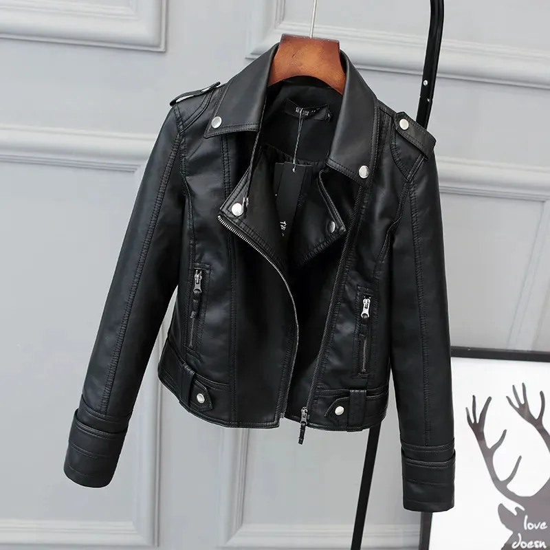 السترات للسيدات النسخة الكورية من Slim Pu Leather Jacket Women's Spring / Autumn Winter Motorcycle Leather Coast Short 231201