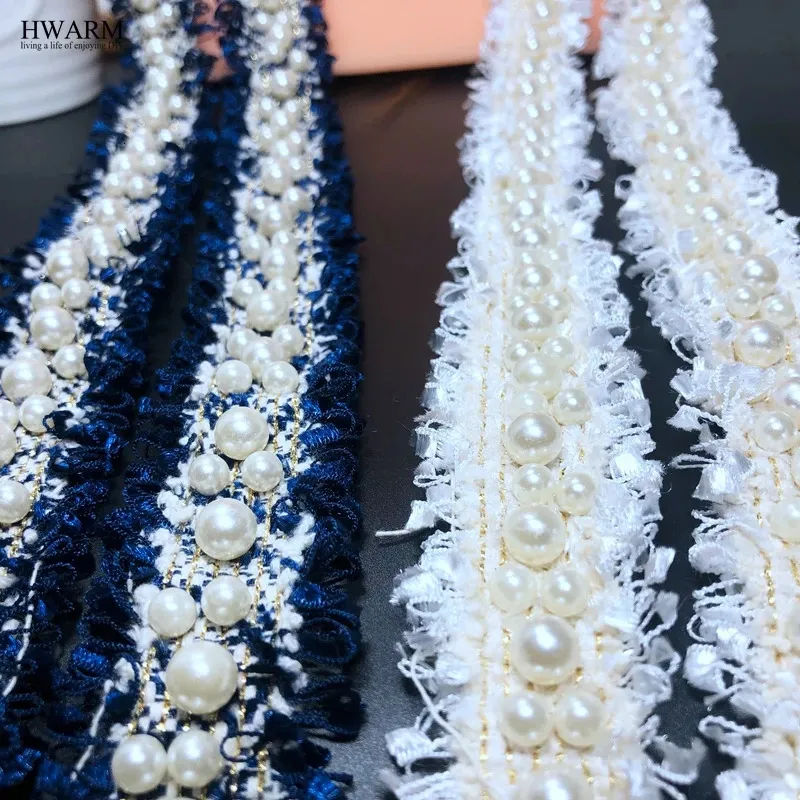 Fabric and Sewing HWARM 5yard 3cm White Pearl lace fabric arts craft sewing nail bead DIY manual accessory hair ornament bow 231201