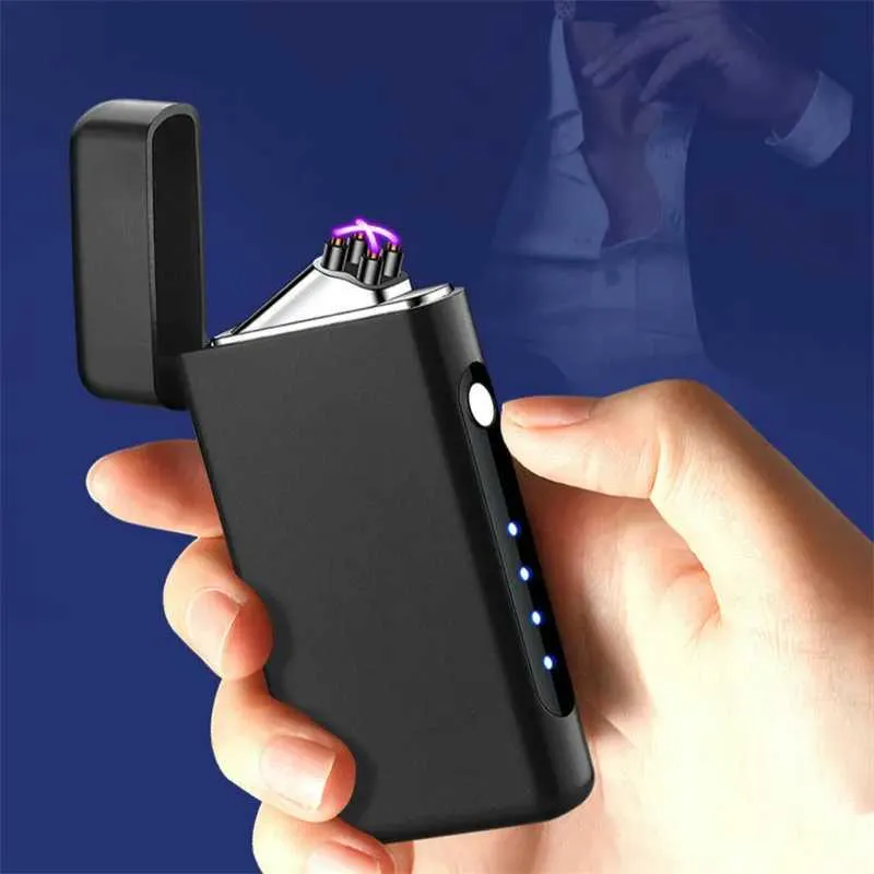 Type-C Electric Double Arc Touch Sensing USB Lighter Men's Business Outdoor Windproof Power Display Pulse Gift Box