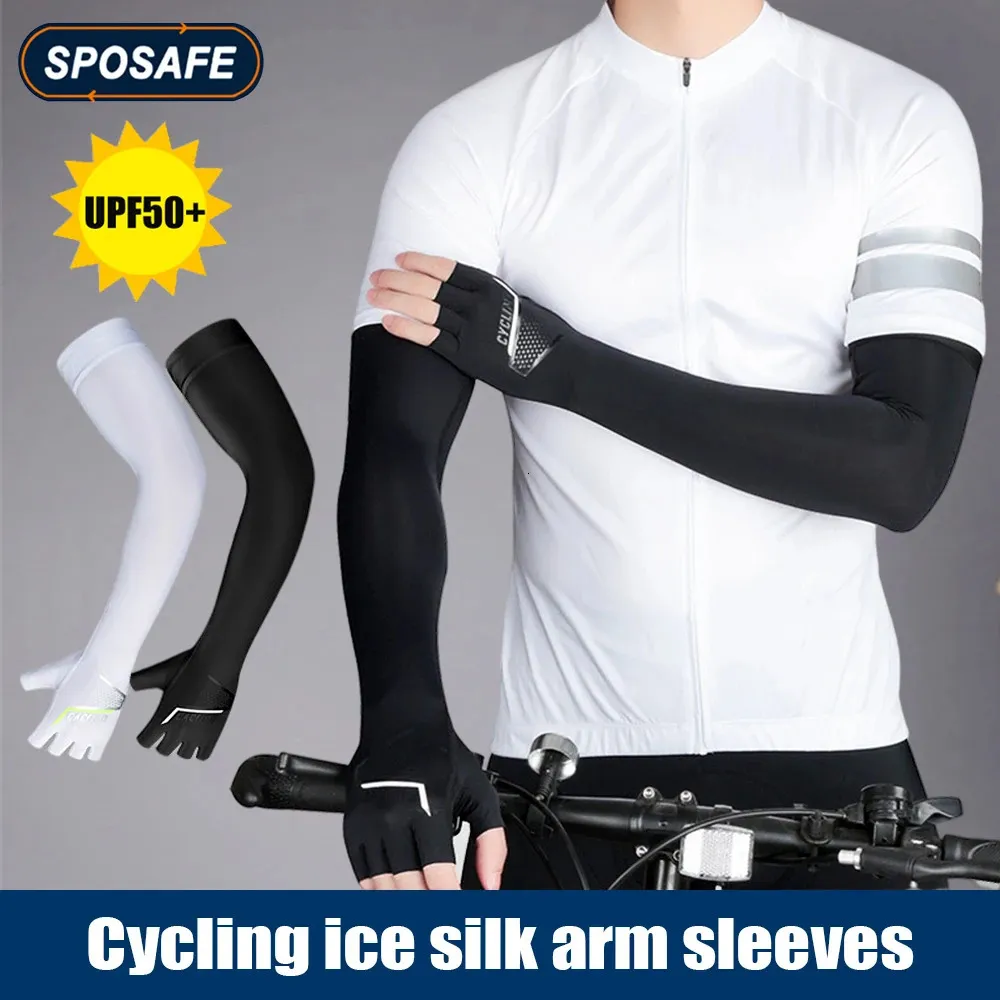 Armbenvärmare 2st/par is Silkkylningsarm ärmar med Finger Cuff Anti-UV Sports Arm Cover för Cycling Running Basketball vandringsfiske 231201