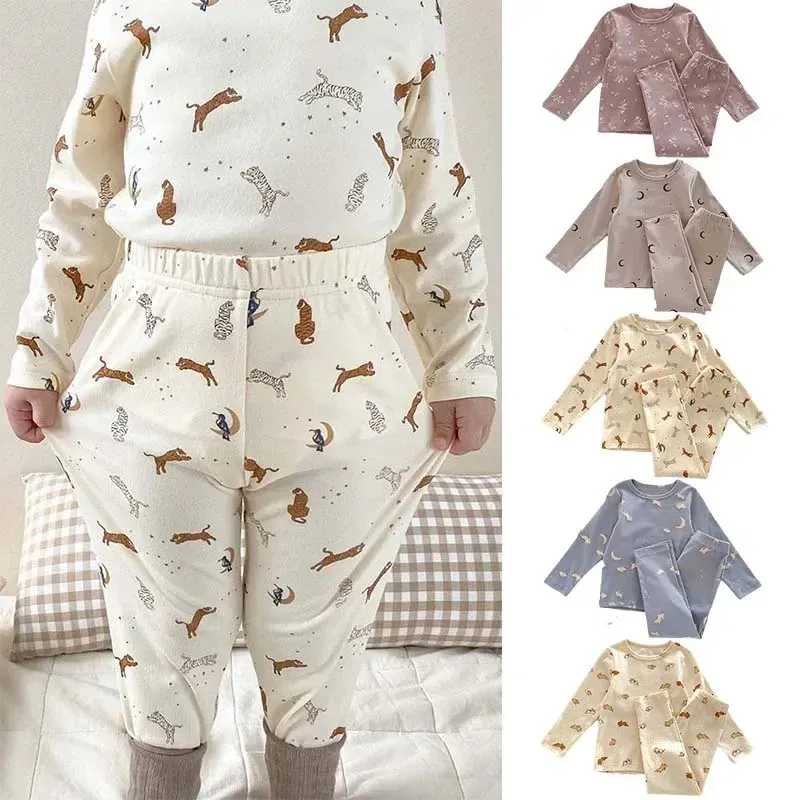 Clothing Sets Kids Home Clothes 2023 Autumn Nordic Style Pajamas for Boys and Girls Baby Pure Cotton Thermal Underwear Set 231202