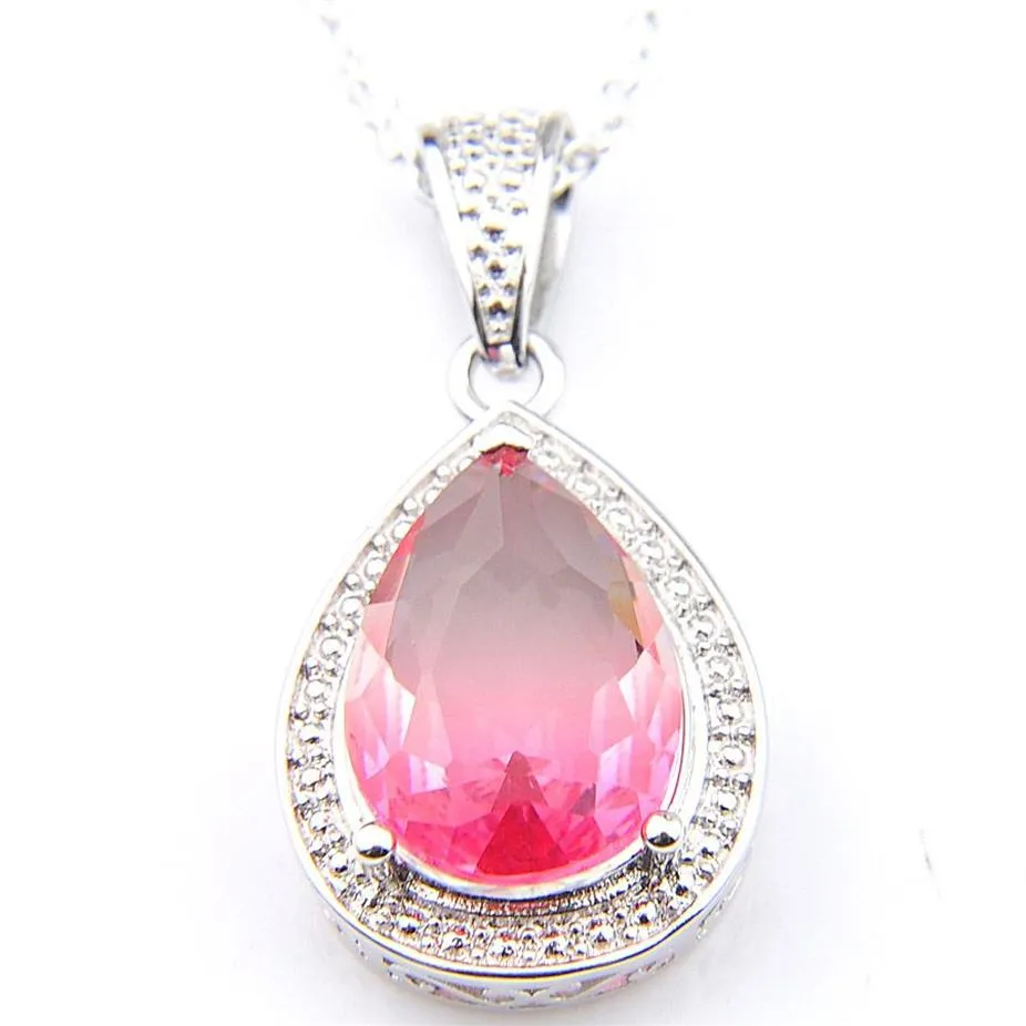 10Pcs Luckyshine 3 Color Optional Women Wedding Party Jewelry Tourmaline Gems Silver Vintage Necklaces Pendants With Chain Sh253h