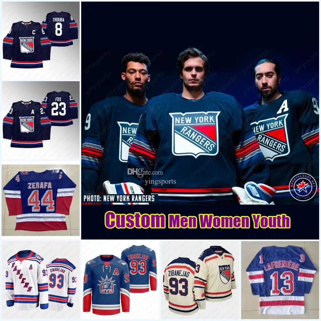 NewYork Rangers 23 Adam Fox Third Jersey 2023 2024 93 Mika
