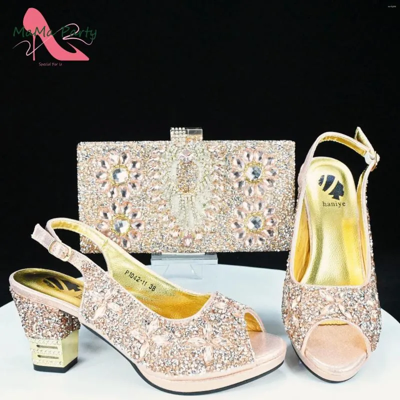 Dress Shoes 2024 Retro Italian Women And Bag Set In Champagne Color Special Design INS With Platform For Wedding