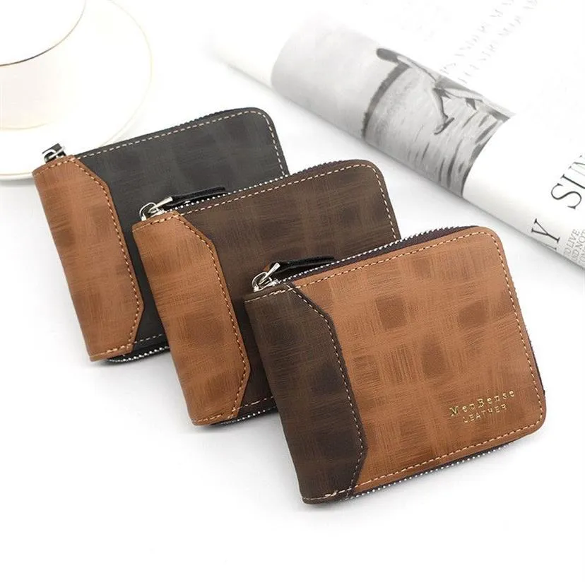 Portafoglio corto da uomo moda smerigliato Pu Leather Casual Multi-card Borsa con cerniera Porta carte d'identità Portamonete minimalista Portafoglio301T