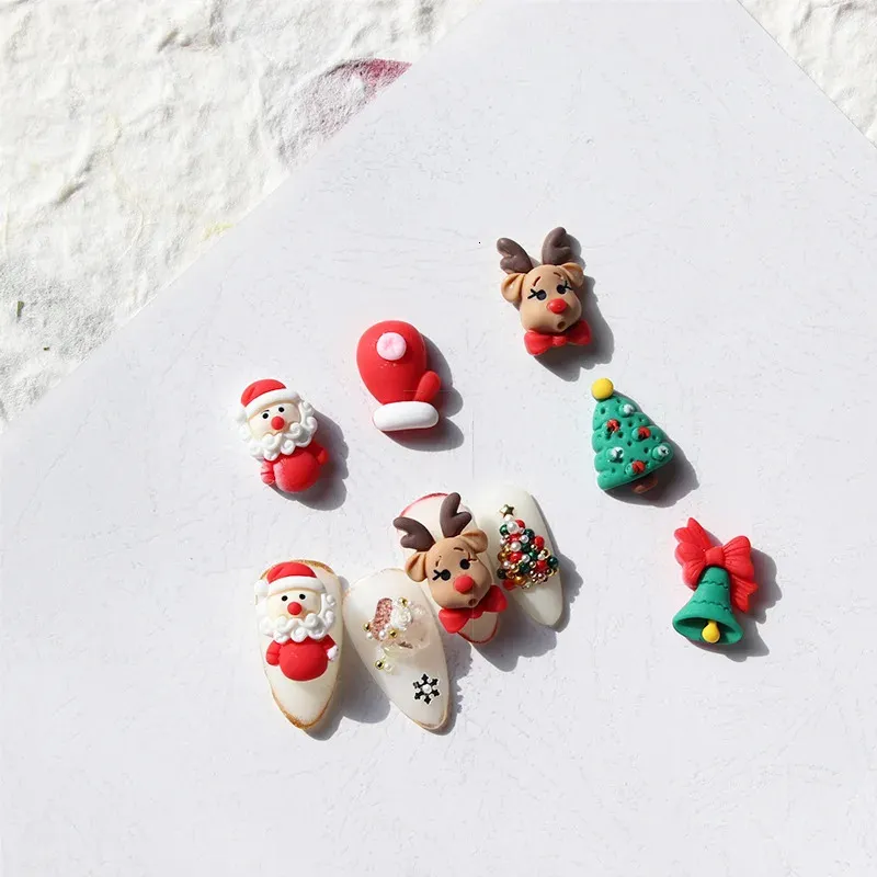 Nail Art Decorations 100pcs Christmas Xmas Nail Charms AssortmentsSnowman Elk Bells The Santa Claus3D Kawaii Accessories Nailss Art DIY Craft Parts 231202