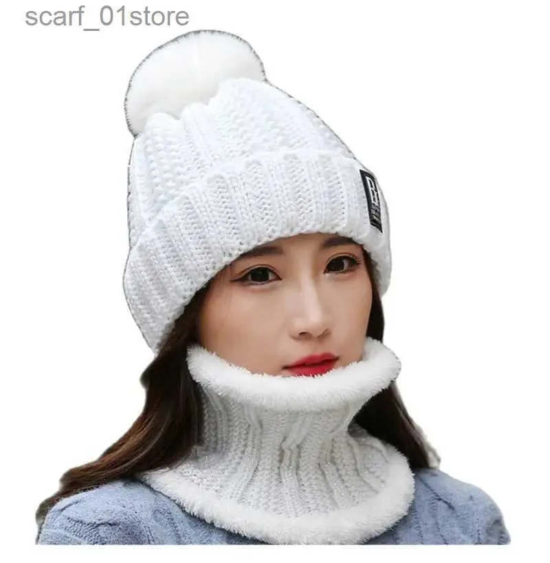 Beanie/Skull Caps Winter Hat Womens Beanie Hats Thick Warm Skullies Winter Women Knitted Hat B Letter Bonnet Beanie C Cycling Hat Scarf 2pc SetsL231202