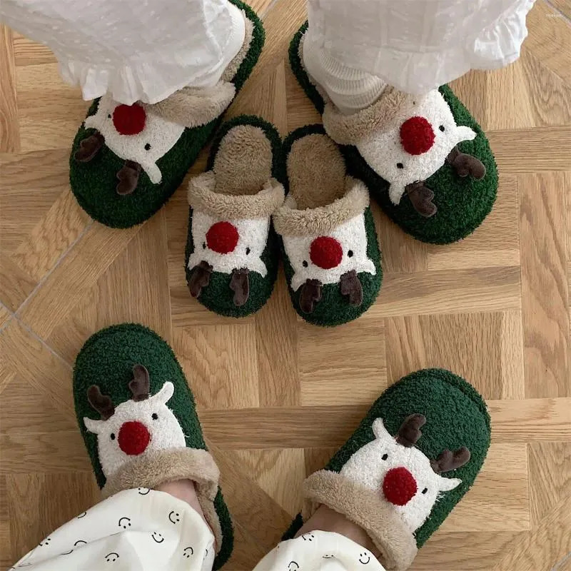Pantofole di peluche per la casa per uomini e donne 2024 Inverno Creativo Simpatico alce di Natale Cotone genitore-figlio
