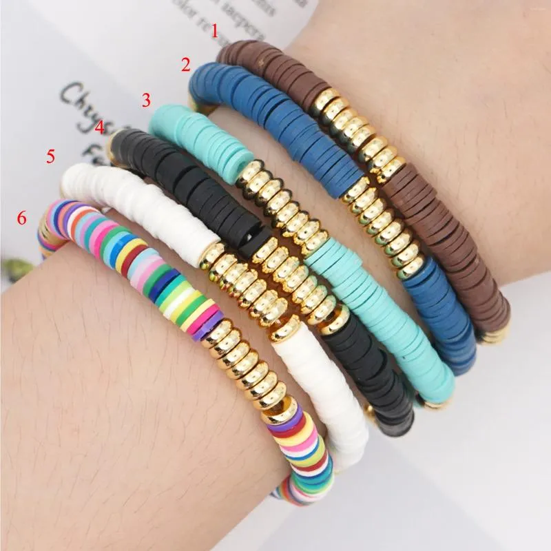 Bracelet Heishi à brins d'amitié en argile polymère, perles de cuivre arc-en-ciel colorées, Style plage d'été, cadeau pour amies filles