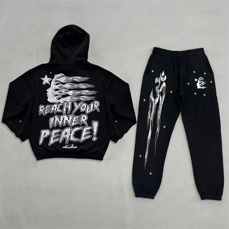 Women's Tracksuits HELLSTAR Y2K Suit Men Hoodie Sweatpants Two Piece Set Hip Hop Graphic Print Pullover Sweatshirt Casual Pants Sportswear Clothes 231201