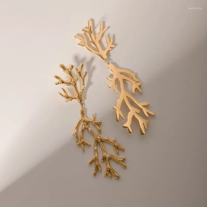 Pendientes colgantes Minar, perla de imitación única, Coral para mujer, pendiente largo de acero inoxidable chapado en oro de 18 quilates, joyería informal