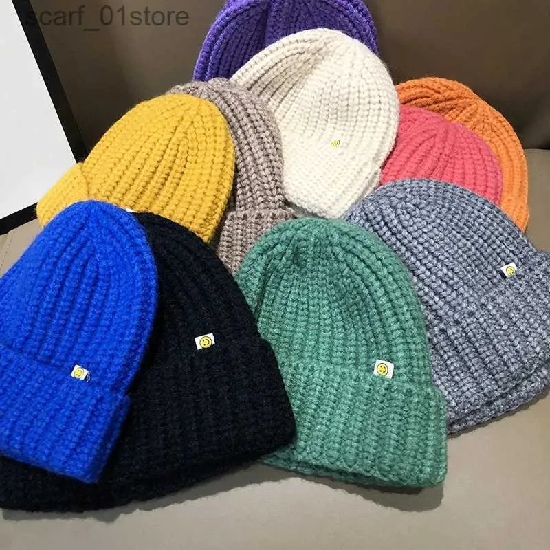 Beanie/Skull Caps 1pc stickade hattar för kvinnor svart mössa hatt vinter män hattar kvinnor mössor för damer solid c stickad tjock hatt cp021l231202