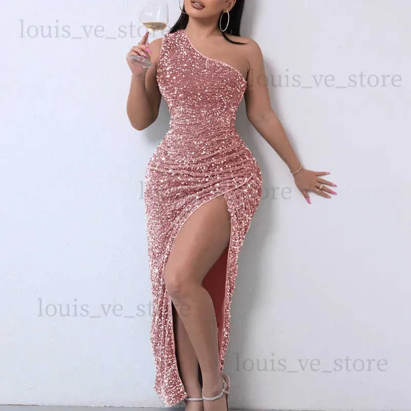 Urban Sexy sukienki sukienki imprezowe dla kobiet seksowna cekinowa nocna szata jedno ramię Bodycon Evening Maxi sukienka odzieży 2023 Nowe przybysze T231202