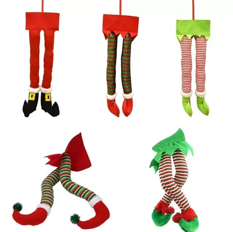 クリスマスの装飾サンタエルフの足のぬいぐるみのぬいぐるみ靴クリスマスツリーの装飾的な装飾家の装飾品bj