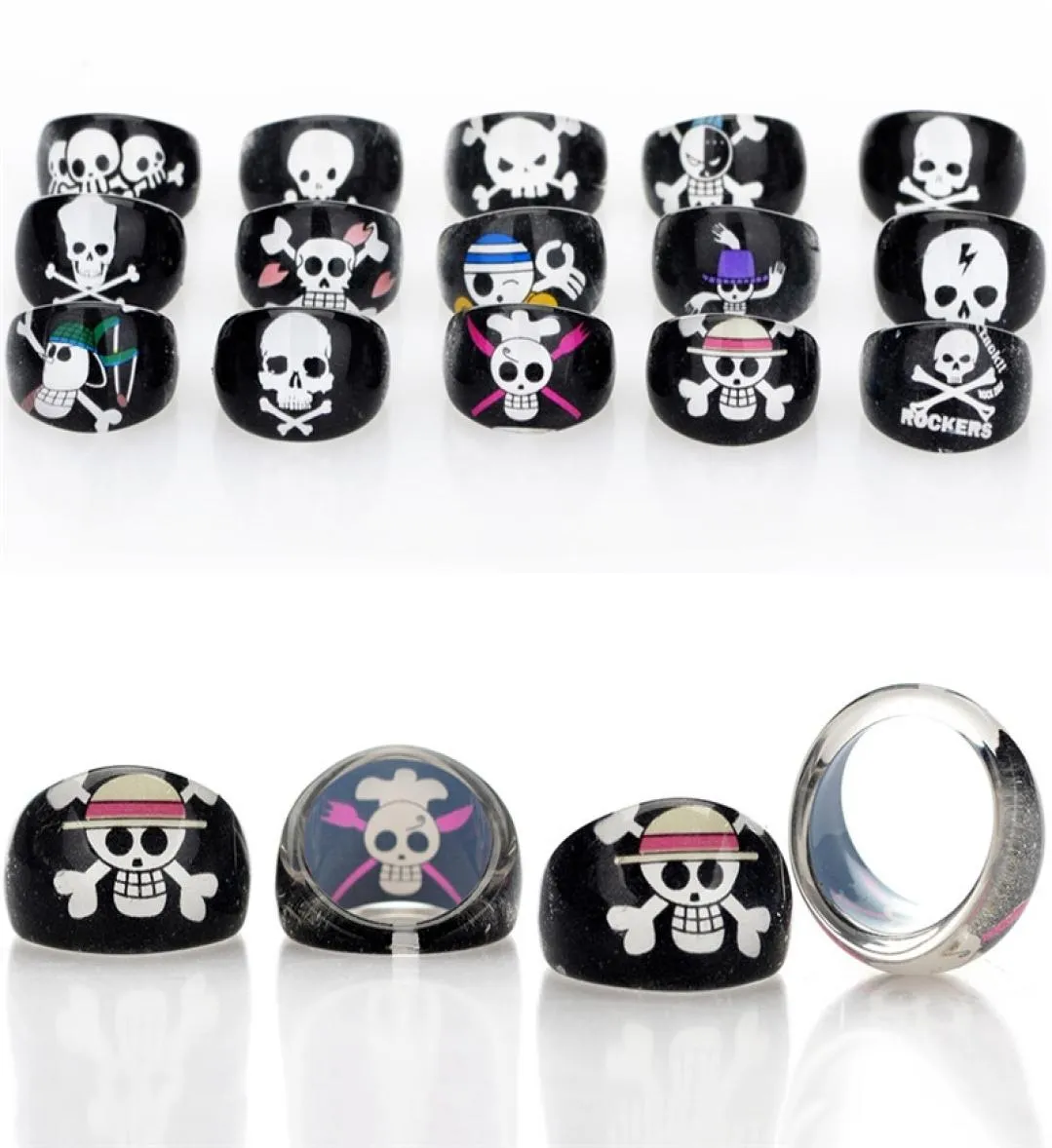 Cluster Ringen Pinksee Hele 10stpack Zwarte Hars Schedel Patroon Ring Voor Kinderen Kids Hiphop Skeleton Party Accessoires Jew4017171