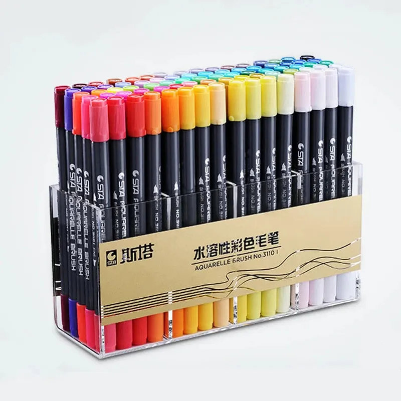 Ensemble de stylos pinceaux aquarelle STA, ensemble de stylos pinceaux à aquarelle, pointe Daul, marqueurs de caligraphie, stylo à dessin, marqueurs d'art Manga, fournitures scolaires d'art 231202