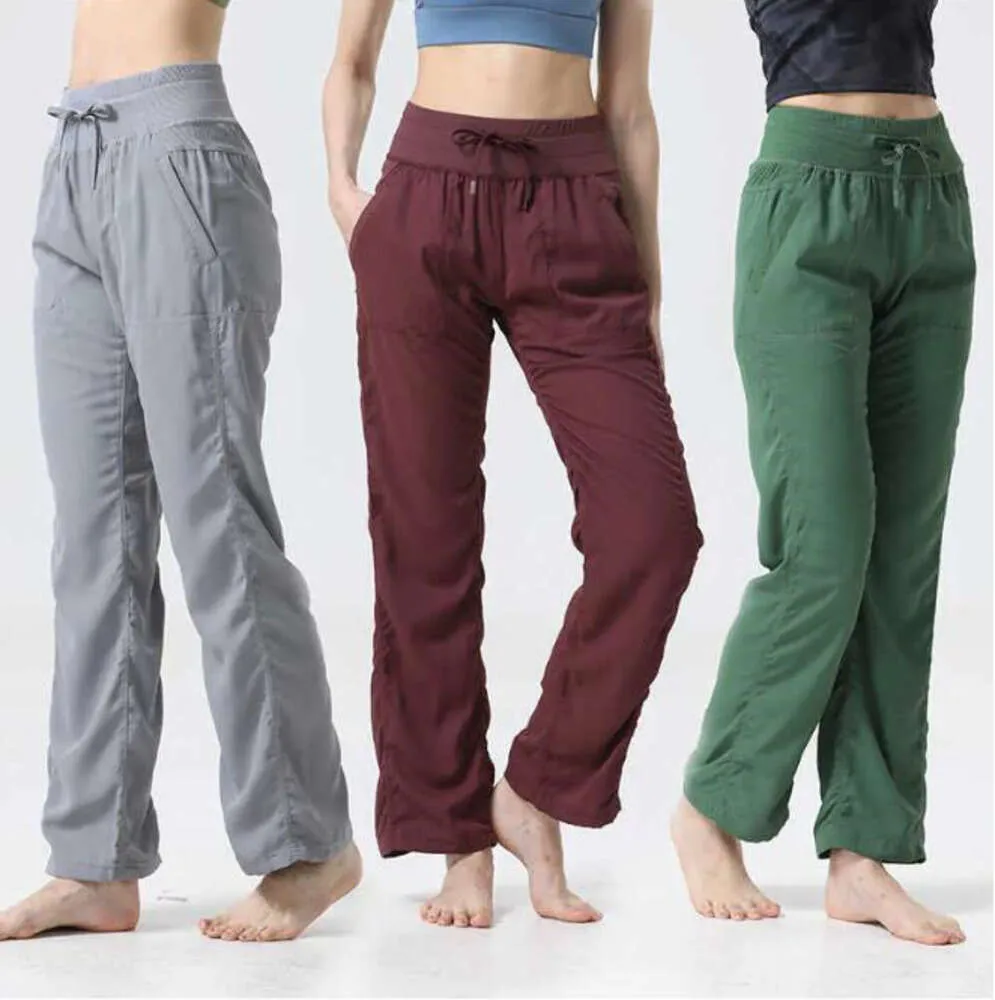 LU-24 дышащие спортивные штаны женские для бега, быстросохнущие, тонкие, свободные, мешковатые брюки для бега, брюки с карманами