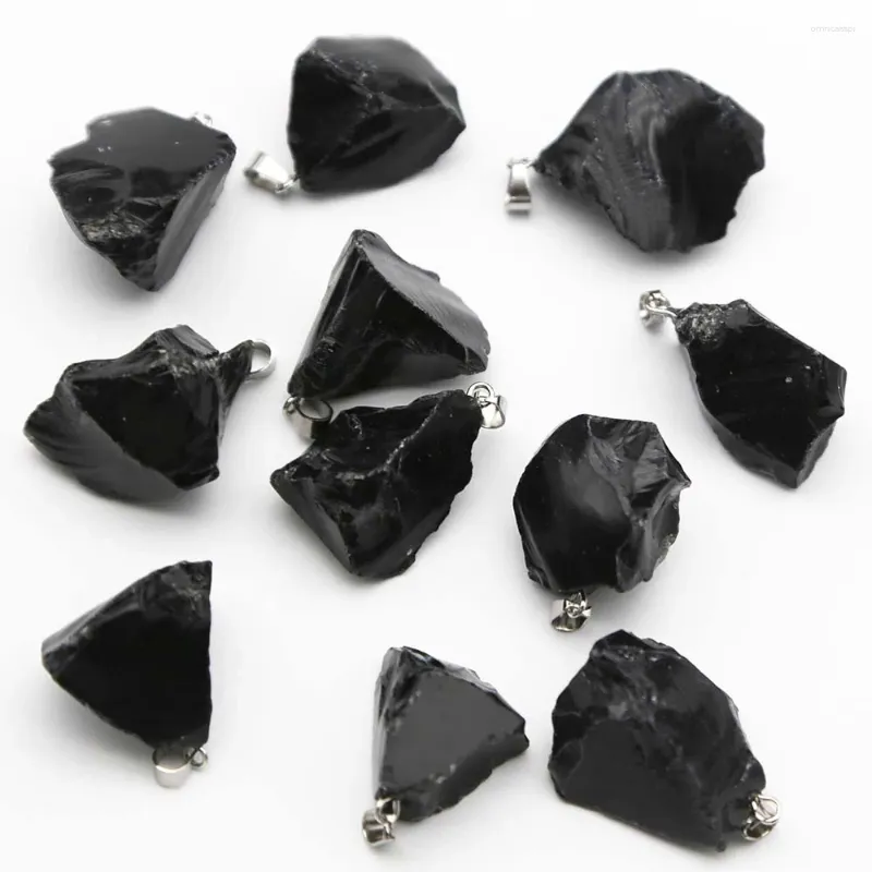 Pendant Necklaces Natural Irregular Obsidian Black Raw Ore Crystal Simple Fashion Ornament Necklac Handcraft Fabricatio Sales10pcs