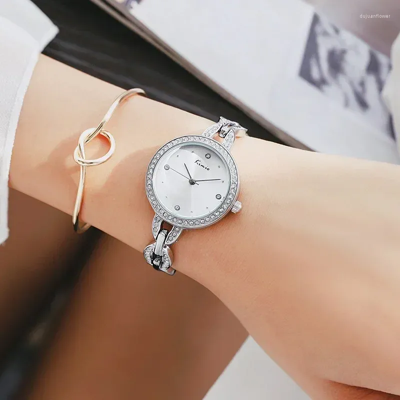 Наручные часы KIMIO, лучший бренд, женские часы-браслет со стразами, 2023, серебряные роскошные деловые часы, женские кварцевые наручные часы с кристаллами