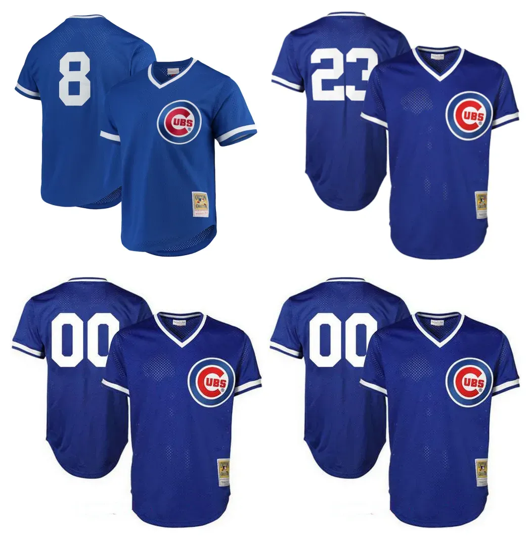 Maglia da baseball Cubs Mitchell Ness Chicago Andre Dawson Ryne Sandberg Maglia da pratica di battuta a rete Cooperstown Rosso Blu Taglia personalizzata S-4XL