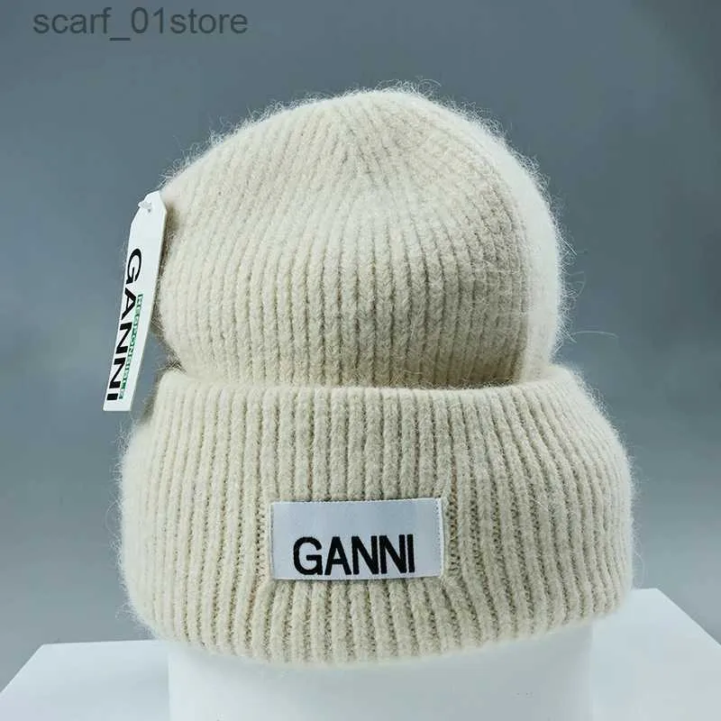 Beanie/Skull Caps 2023 Solid Thicked Sticked C Soft Real Rabbit Päls Trefald Mjuk stil Beanie Hat La Autumn Winter Outdoor Sport Warm CL231202