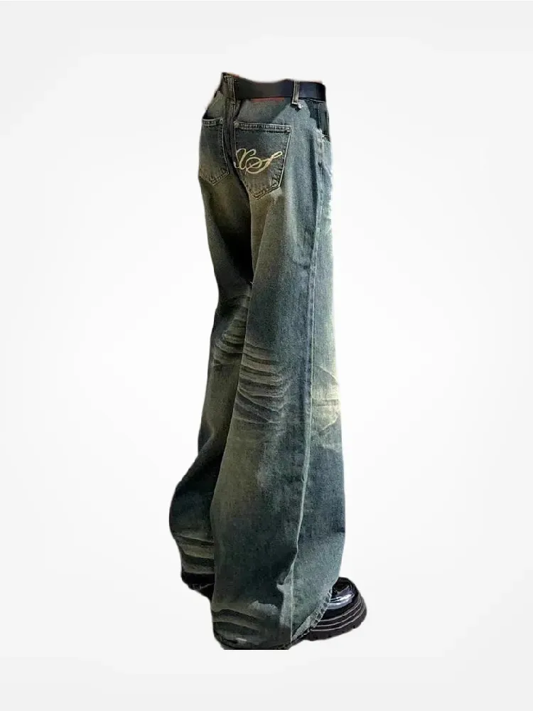 Jeans pour femmes Harajuku Mode Pantalon à jambes larges Baggy Pleine longueur High Street Streetwear Denim Imprimer Poches Droites Femmes Casual Rétro 231201