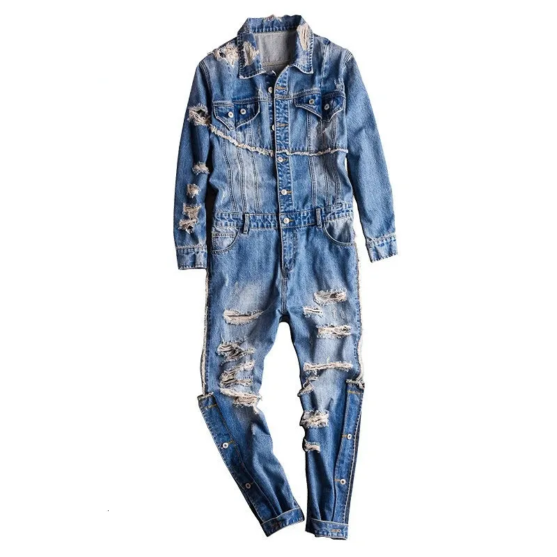 Men S Jeans 2023 Dżins kombinezonu Hip Hop Street Dress Perforowany moda luźne spodnie osobowości 231201