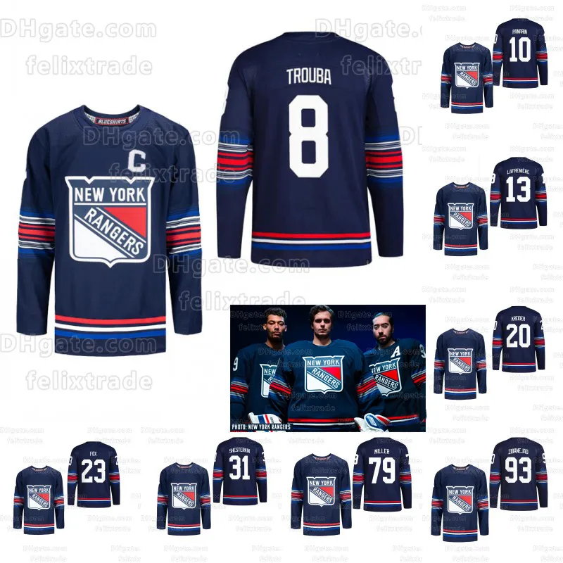 Igor Shesterkin Rangers 2023-24 Terceira camisa Henrik Lundqvist Nova camisa retro reversa Jacob Trouba Mika Zibanejad Artemi Panarin Chris Kreider Adam Fox Ryan Strome