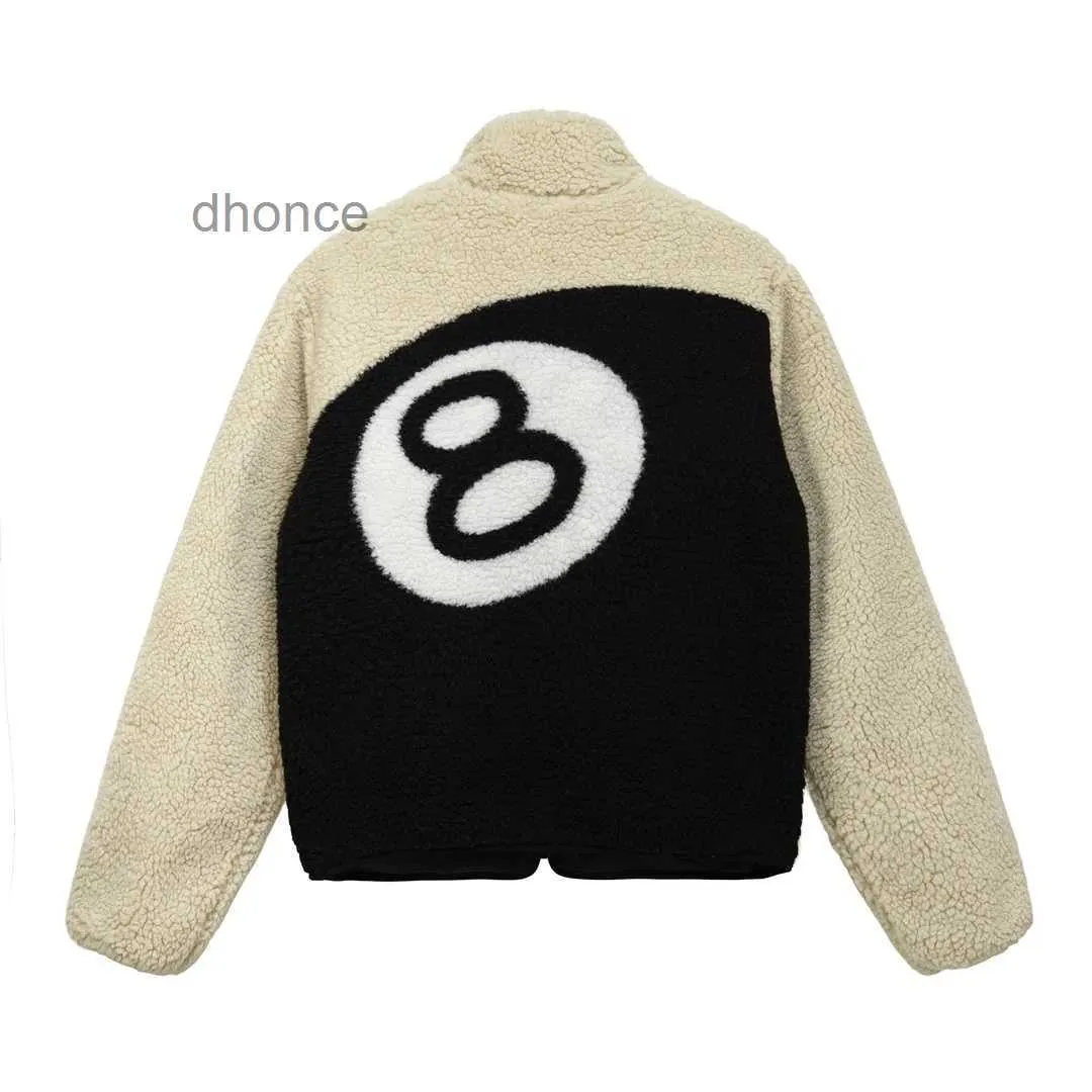 8 볼 남성 재킷 스탠드 칼라 칼라 두꺼운 양면 양고기 양털 블랙 블랙 빌어드 프린트 코트 재킷 neuf